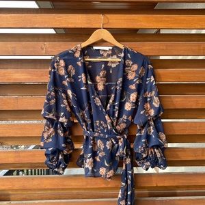 Astr Floral Print Wrap Blouse